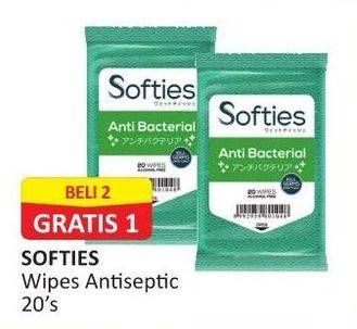 Promo Harga SOFTIES Wet Wipes Anti Bacterial 20 pcs - Alfamart