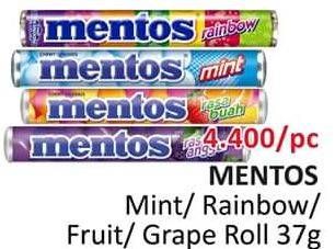 Promo Harga MENTOS Candy Mint, Rainbow, Fruit, Grape 37 gr - Alfamidi