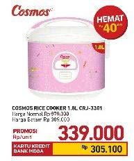 Promo Harga COSMOS CRJ 3301 | Rice Cooker 1800 ml - Carrefour