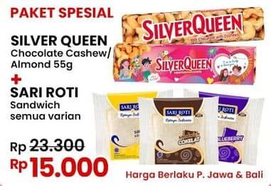 Promo Harga Silver Queen Chocolate + Sari Roti Sandwich   - Indomaret