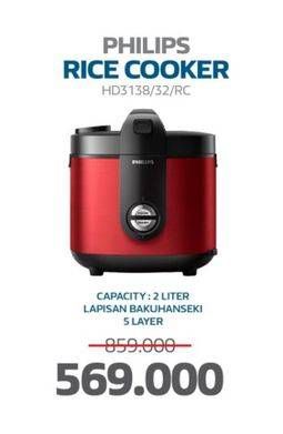 Promo Harga Philips HD3138 Rice Cooker 2L 2000 ml - Electronic City