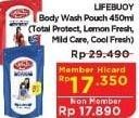 Promo Harga LIFEBUOY Body Wash Cool Fresh, Lemon Fresh, Mild Care, Total 10 450 ml - Hypermart