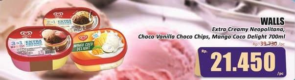 Promo Harga Walls Ice Cream Neopolitana, Chocolate Vanilla With Chocolate Chip, Mango Coco Delight 700 ml - Hari Hari