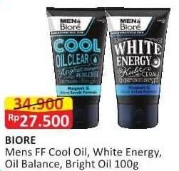 Promo Harga BIORE MENS Facial Foam Double Scrub Cool Oil Clear, Oil Balance, Bright Oil Clear, Double Scrub White Energy 100 gr - Alfamart