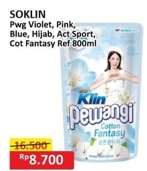 Promo Harga So Klin Pewangi Romantic Pink, Exotic Purple, Comfort Blue, Hijab Refreshing Green, Active Sport, Cotton Fantasy 800 ml - Alfamart