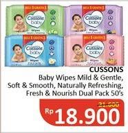 Promo Harga CUSSONS BABY Wipes Mild Gentle, Soft Smooth, Naturally Refreshing, Fresh Nourish 50 pcs - Alfamidi