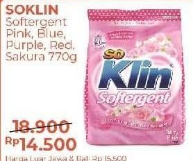 Promo Harga SO KLIN Softergent Blue Cloud Fresh Breeze, Cheerful Red, Purple Lavender, Rossy Pink, Soft Sakura 770 gr - Alfamart