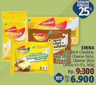 Promo Harga EMINA Keju Cheddar Rich 165g / Keju Stick 4s / Cheese Slice Choco/Cheddar 5s  - LotteMart