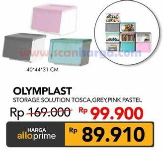 Promo Harga Olymplast Storage Solution Kotak Serbaguna Tosca, Grey Pastel, Pink Pastel, 44 X 40 X 31 Cm  - Carrefour