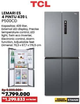 Promo Harga TCL P500CD Lemari Es 4 Pintu 439 L  - COURTS