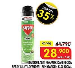 Promo Harga BAYGON Insektisida Spray Silky Lavender, Zen Garden 600 ml - Superindo