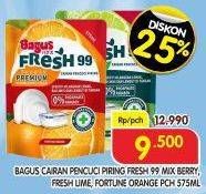 Promo Harga Bagus Fresh99 Premium Anti Bacterial Dish Washing Liquid Mix Berry, Fresh Lime, Fortune Orange 575 ml - Superindo