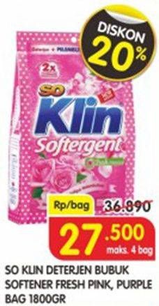 Promo Harga SO KLIN Softergent Purple Lavender, Rossy Pink 1800 gr - Superindo