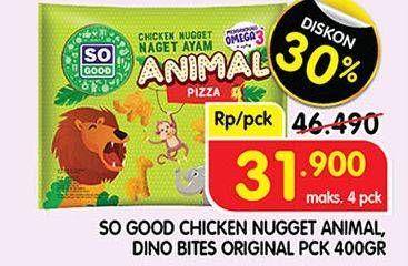 Promo Harga SO GOOD Chicken Nugget Animal, Dinobites, Original 400 gr - Superindo