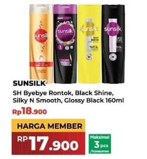 Promo Harga Sunsilk Shampoo Black Shine, Silky Smooth, Glossy Black 160 ml - Yogya