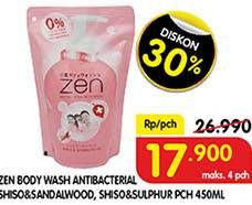 Promo Harga ZEN Anti Bacterial Body Wash Shiso Sulphur, Shiso Sandalwood 450 ml - Superindo