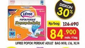 Promo Harga Lifree Popok Perekat Menyerap dan Kering M18, L16, XL14  - Superindo