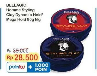 Promo Harga Bellagio Homme Styling Clay Mega Hold, Dynamic Hold 90 gr - Indomaret