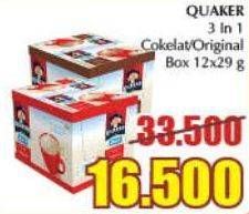 Promo Harga Quaker 3 In 1 Sereal Coklat, Original per 12 sachet 29 gr - Giant