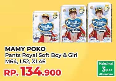 Promo Harga Mamy Poko Pants Royal Soft M64, L52, XL46 46 pcs - Yogya