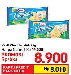 Promo Harga KRAFT Cheese Cheddar Midi 75 gr - Carrefour