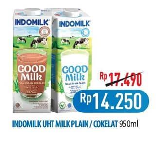 Promo Harga Indomilk Susu UHT Cokelat, Full Cream Plain 950 ml - Hypermart