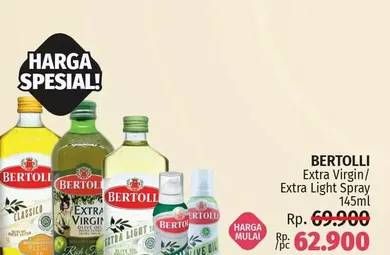Promo Harga BERTOLLI Olive Oil Extra Light, Extra Virgin 145 ml - LotteMart
