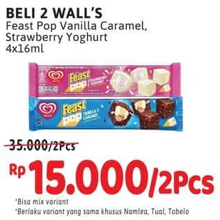 Promo Harga Walls Ice Cream Feast Pop Stroberi Yogurt, Vanilla Caramel 64 ml - Alfamidi