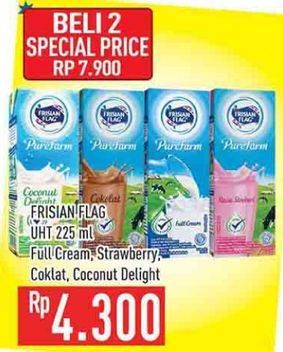 Promo Harga FRISIAN FLAG Susu UHT Purefarm Full Cream, Strawberry, Cokelat, Coconut Delight 225 ml - Hypermart