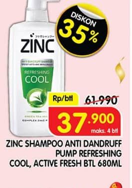 Promo Harga Zinc Shampoo Refreshing Cool, Active Fresh Lemon 680 ml - Superindo