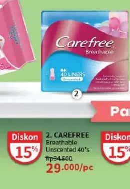 Promo Harga Carefree Breathable Unscented 40 pcs - Guardian
