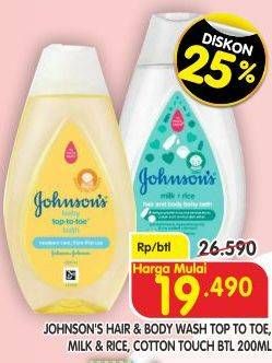 Promo Harga JOHNSONS Hair & Body Wash Top to Toe, Milk+Rice, Cotton Touch  - Superindo