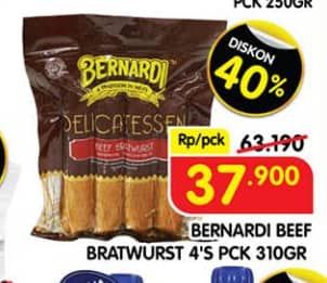 Promo Harga Bernardi Delicatessen Sausage Beef Bratwurst With Blackpaper, Beef Bratwurst With Cheese 310 gr - Superindo