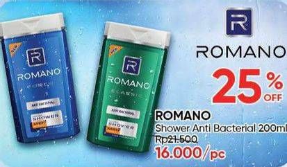 Promo Harga ROMANO Men Shower Anti Bacterial 200 ml - Guardian