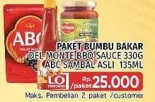 Promo Harga DEL MONTE BBQ Sauce 330 g + ABC Sambal Asli 135 mL  - LotteMart