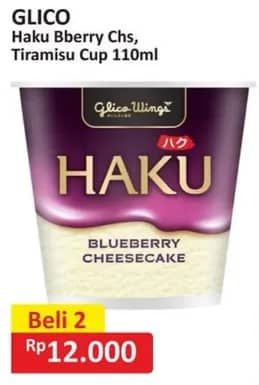 Promo Harga Glico Haku Blueberry Cheesecake Cup, Tiramisu Cup 110 ml - Alfamart