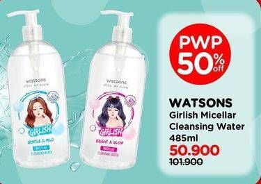 Promo Harga Watsons Girlish Micellar Clear Water Gentle Mild 485 ml - Watsons