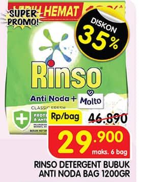 Promo Harga Rinso Anti Noda Deterjen Bubuk 1200 gr - Superindo