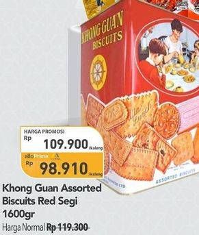 Promo Harga Khong Guan Assorted Biscuit Red Persegi 1600 gr - Carrefour