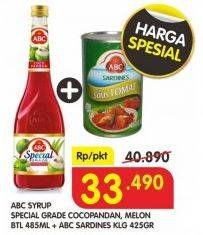 Promo Harga ABC Syrup Special Grade 485ml + Sardines 425ml  - Superindo