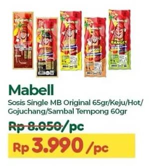 Promo Harga Mabell Sosis Single Gojuchang, Hot, Keju, Original, Sambal Tempong 60 gr - TIP TOP