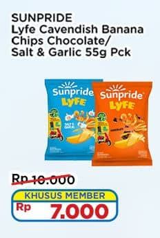 Sunpride Lyfe Cavendish Banana Chips 55 gr Diskon 30%, Harga Promo Rp7.000, Harga Normal Rp10.000, Khusus Member