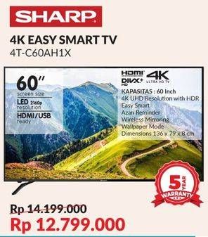 Promo Harga SHARP 4T-C60AH1X | 4K Ultra-HDR Easy Smart 3.0 60 inch  - Courts