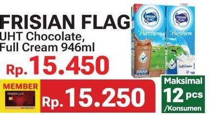 Promo Harga Frisian Flag Susu UHT Purefarm Swiss Chocolate, Full Cream 946 ml - Yogya