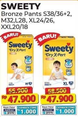 Promo Harga Sweety Bronze Pants Dry X-Pert S36+2, M32, L28 28 pcs - Alfamart