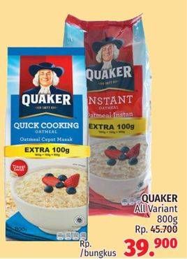Promo Harga Quaker Oatmeal Instant/Quick Cooking All Variants 800 gr - LotteMart