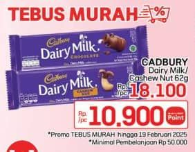 Promo Harga Cadbury Dairy Milk Original, Cashew Nut 62 gr - LotteMart