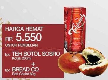 Promo Harga TEH BOTOL SOSRO kotak/BREAD CO coklat  - Yogya
