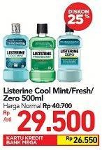 Promo Harga LISTERINE Mouthwash Antiseptic Cool Mint, Fresh Burst, Multi Protect Zero 500 ml - Carrefour
