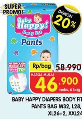 Promo Harga Baby Happy Body Fit Pants XL26+2, XXL24, M32, L28 24 pcs - Superindo